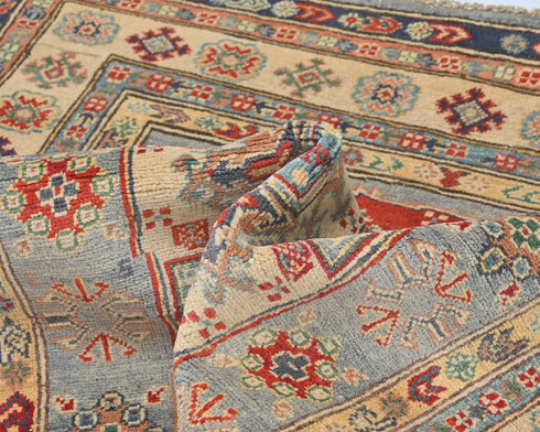 4x6 Gray Kuba Afghan Hand Knotted Wool Area Rug